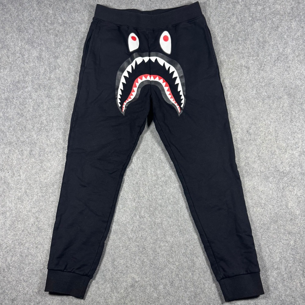 A Bathing Ape Shark Face Sweatpants Mens L Black WGM Tiger Joggers Japan